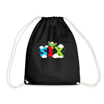 Airplane birthday 3 years old for a 6 year old - Drawstring Bag - black - Front