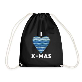 I Love X-Mas Weihnachten Gestricktes Herz - Turnbeutel - Schwarz - Vorne