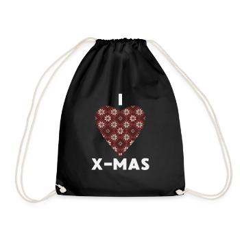 I Love X-Mas Weihnachten Gestricktes Herz - Turnbeutel - Schwarz - Vorne