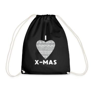 I Love X-Mas Weihnachten Gestricktes Herz - Turnbeutel - Schwarz - Vorne
