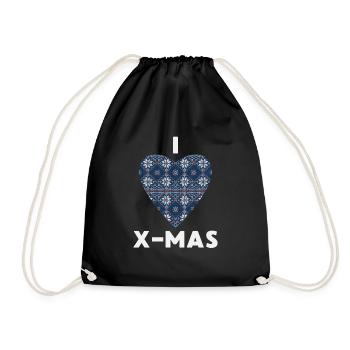 I Love X-Mas Weihnachten Gestricktes Herz - Turnbeutel - Schwarz - Vorne