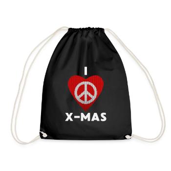 I Love X-Mas Weihnachten Gestricktes Herz - Turnbeutel - Schwarz - Vorne