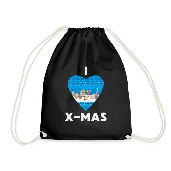 I Love X-Mas Weihnachten Gestricktes Herz - Turnbeutel - Schwarz - Vorne