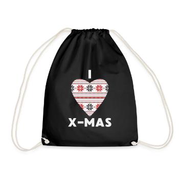 I Love X-Mas Weihnachten Gestricktes Herz - Turnbeutel - Schwarz - Vorne