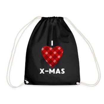 I Love X-Mas Weihnachten Gestricktes Herz - Turnbeutel - Schwarz - Vorne