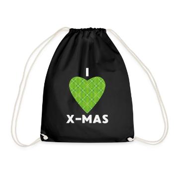 I Love X-Mas Weihnachten Gestricktes Herz - Turnbeutel - Schwarz - Vorne