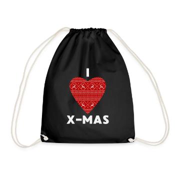 I Love X-Mas Weihnachten Gestricktes Herz - Turnbeutel - Schwarz - Vorne