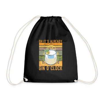 Oh Its Already Gin O'clock Funny Gin Saying - Drawstring Bag - black - Front