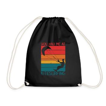 You Had Me At Kitesurfing - Drawstring Bag - black - Front