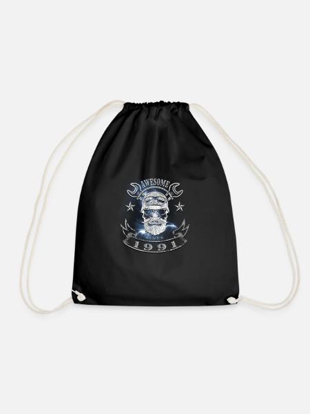 Awesome since 1991, biker 32nd birthday - Drawstring Bag - black