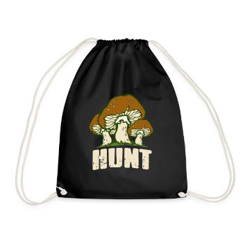 Retro Vintage HUNT Cool Mushroom Hunting Mycology - Drawstring Bag - black - Front