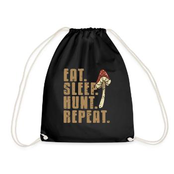 Eat Sleep Hunt Repeat Cool Retro Mushroom Hunter - Drawstring Bag - black - Front