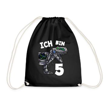 Ich bin 5 Jahre Dino Dinosaurier 5. Geburtstag - Turnbeutel - Schwarz - Vorne