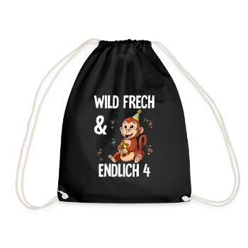 4. Geburtstag Affe Wild Frech Und Endlich 4 Jahre - Turnbeutel - Schwarz - Vorne