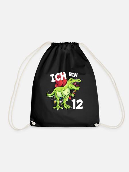 Ich bin 12 Jahre Dinosaurier 12. Geburtstag - Turnbeutel - Schwarz