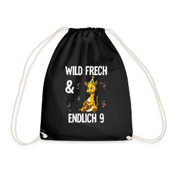 9. Geburtstag Giraffe Wild Frech Und Endlich 9 - Turnbeutel - Schwarz - Vorne