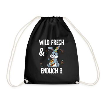 9. Geburtstag Hase Wild Frech Und Endlich 9 Jahre - Turnbeutel - Schwarz - Vorne