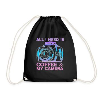 All I Need Is Coffee And My Camera Photograph - Drawstring Bag - black - Front