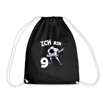 Ich bin 9 Jahre Fußball 9. Geburtstag - Turnbeutel - Schwarz - Vorne