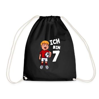 Ich bin 7 Jahre Fußball 7. Geburtstag - Turnbeutel - Schwarz - Vorne