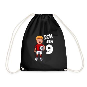 Ich bin 9 Jahre Fußball 9. Geburtstag - Turnbeutel - Schwarz - Vorne