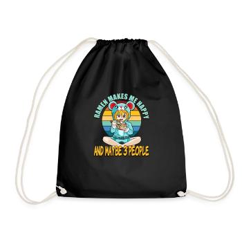 Cute Japan Kawaii Anime Funny Ramen Makes Me Happy - Drawstring Bag - black - Front