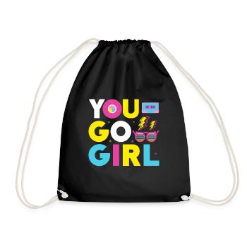 You go girl slogan design - Drawstring Bag - black - Front