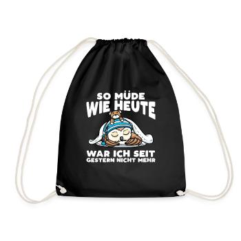 Schlafenden Eule Mit Kuscheltier So Müde Wie Heute - Turnbeutel - Schwarz - Vorne