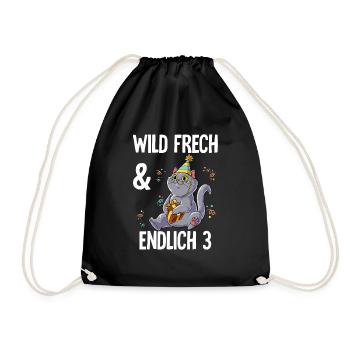 3. Geburtstag Katze Wild Frech Und Endlich 3 Jahre - Turnbeutel - Schwarz - Vorne