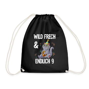 9. Geburtstag Katze Wild Frech Und Endlich 9 Jahre - Turnbeutel - Schwarz - Vorne