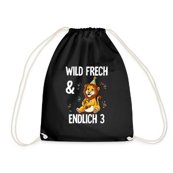 3. Geburtstag Löwe Wild Frech Und Endlich 3 Jahre - Turnbeutel - Schwarz - Vorne