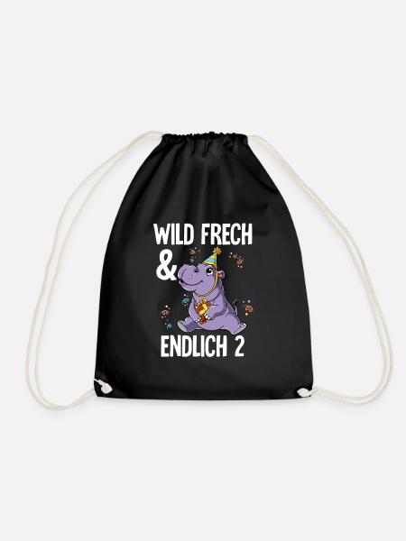 2. Geburtstag Nilpferd Wild Frech Und Endlich 2 - Turnbeutel - Schwarz
