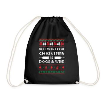 Ugly christmas sweater Dogs and wine - Turnbeutel - Schwarz - Vorne