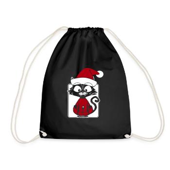 Katze Weihnachtsmann - Turnbeutel - Schwarz - Vorne