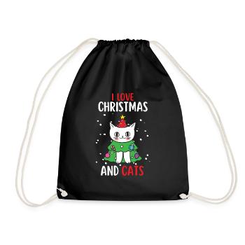 I Love Christmas and Cats Cat Christmas - Drawstring Bag - black - Front