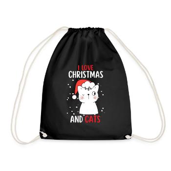 I Love Christmas and Cats Cat Christmas - Drawstring Bag - black - Front
