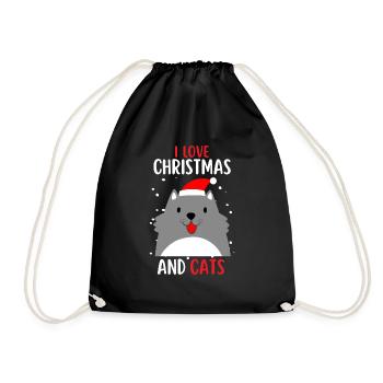 I Love Christmas and Cats Cat Christmas - Drawstring Bag - black - Front