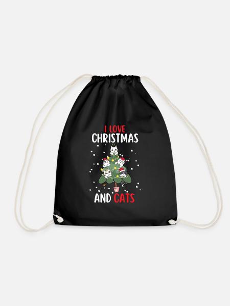 I Love Christmas and Cats Katze Weihnachten - Turnbeutel - Schwarz