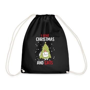 I Love Christmas and Cats Cat Christmas - Drawstring Bag - black - Front