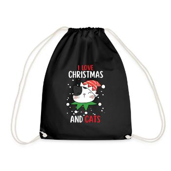 I Love Christmas and Cats Cat Christmas - Drawstring Bag - black - Front