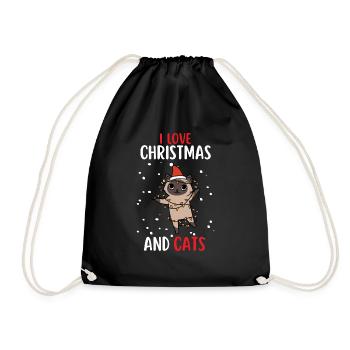 I Love Christmas and Cats Cat Christmas - Drawstring Bag - black - Front
