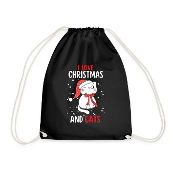 I Love Christmas and Cats Cat Christmas - Drawstring Bag - black - Front