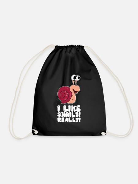 I really like snails - Drawstring Bag - black