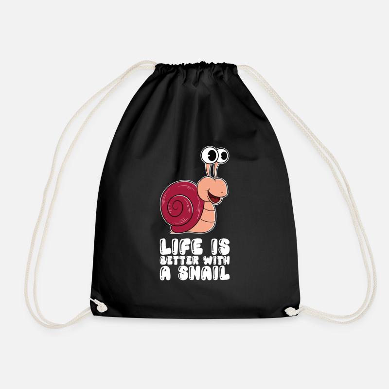Life is better with a snail - Drawstring Bag - black
