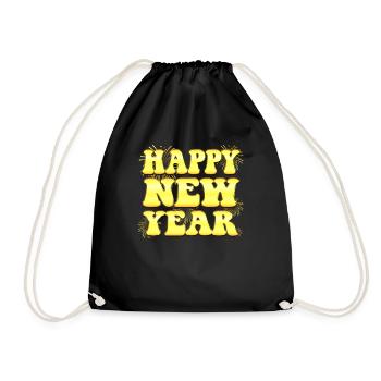 New Years Day Outfit - Happy New Year - Drawstring Bag - black - Front