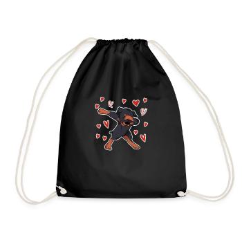 Funny Dabbing Dog Heart Valentine's Day Dab Dance - Drawstring Bag - black - Front