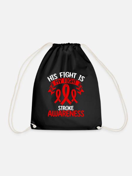 Stroke Ribbon Month His Fight is my Fight - Drawstring Bag - black