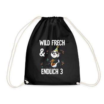 3. Geburtstag Panda Wild Frech Und Endlich 3 Jahre - Turnbeutel - Schwarz - Vorne