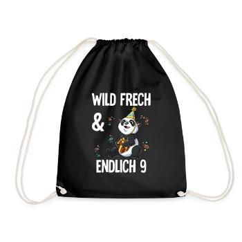 9. Geburtstag Panda Wild Frech Und Endlich 9 Jahre - Turnbeutel - Schwarz - Vorne