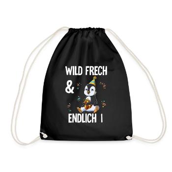 1. Geburtstag Pinguin Wild Frech Und Endlich 1 - Turnbeutel - Schwarz - Vorne